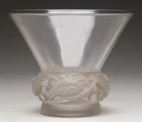 Appraisal: R LALIQUE PINSONS VASE Clear and frosted vase with a