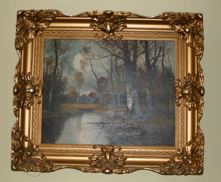 Appraisal: Gustav Klatt German b Autumnal Wooded River Landscape Oil on