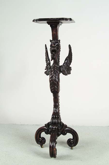 Appraisal: FINE CARVED WINGED GARGOYLE PEDESTAL Center post carved with h