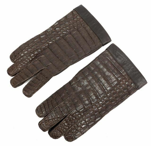 Appraisal: pair Alligator and leather gloves with red cashmere lining approx