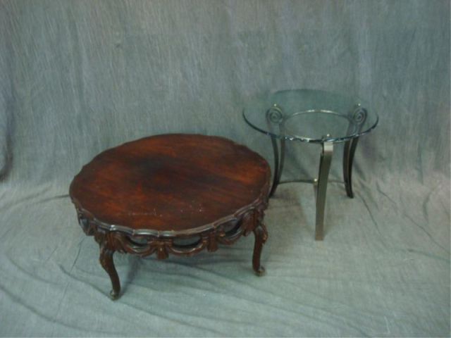 Appraisal: Mahogany coffee table and glass top table with metal base