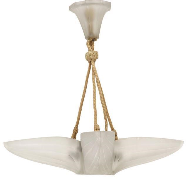 Appraisal: French Art Deco frosted glass three-light chandelier Genet Michon c