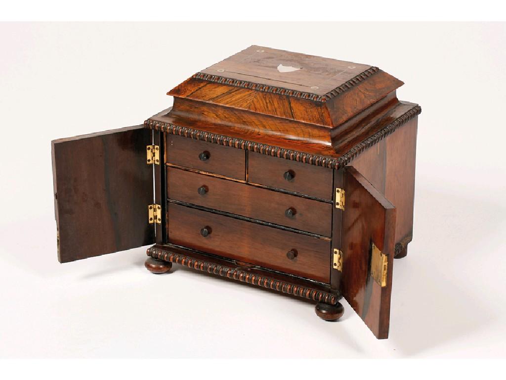 Appraisal: A WILLIAM IV ROSEWOOD WRITING AND JEWELLERY CABINET the top