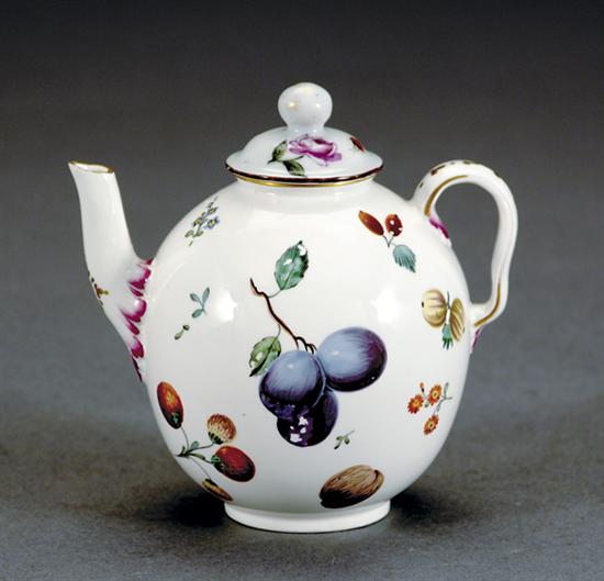 Appraisal: Early English porcelain teapot th century painted with polychrome fruit