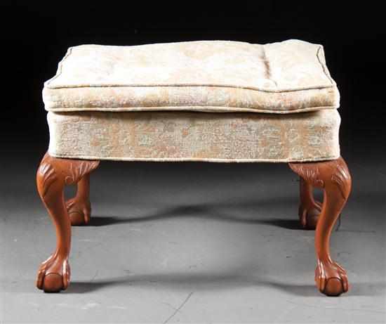 Appraisal: Chippendale style mahogany upholstered ottoman th century with crewel upholstery