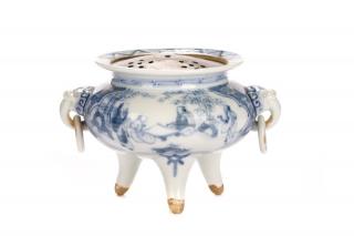 Appraisal: Finely Handled Japanese Blue and White Censer Japanese likely th