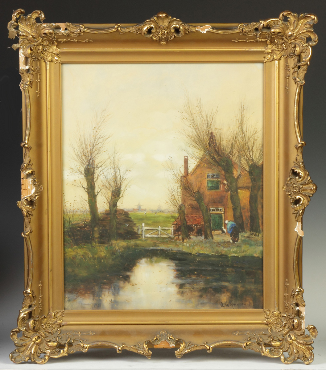 Appraisal: A G Kennedy painting Cottage by stream Sgn Lower right