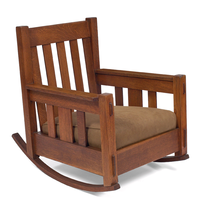 Appraisal: Stickley Brothers arm rocker massive form with five vertical slats