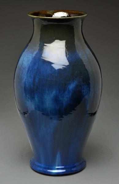 Appraisal: Fulper Vase Large bulbous vase with flowing green over blue