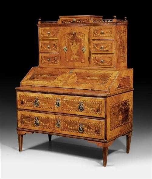 Appraisal: BUREAU Louis XVI Rheinland circa Walnut burlwood and various precious