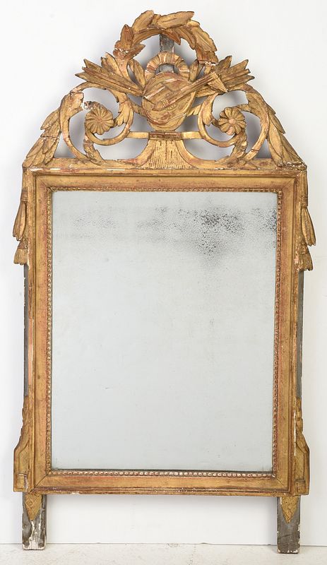 Appraisal: Italian Neoclassical Carved and Gilt Wood Mirror Continental circa trophy