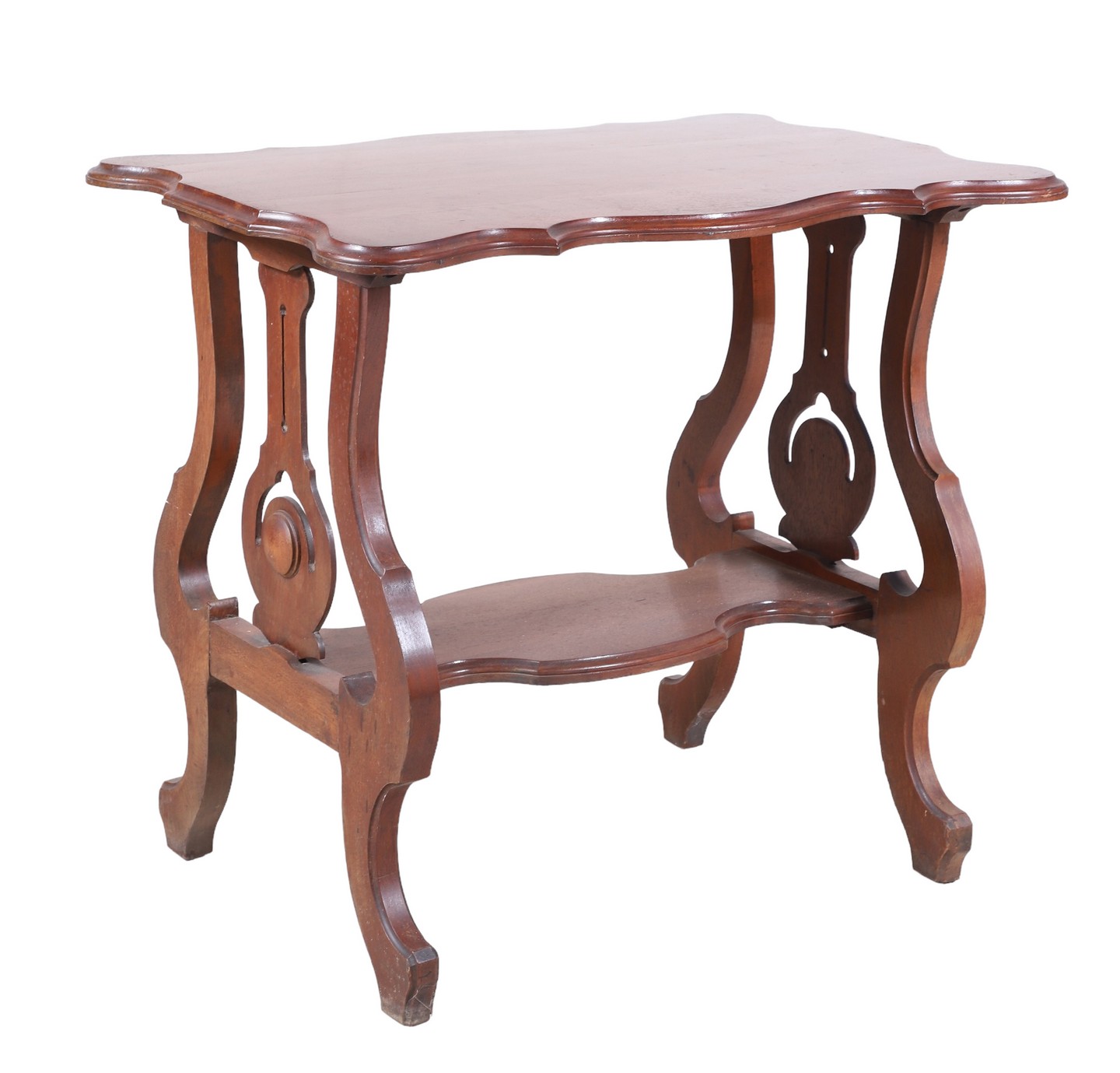 Appraisal: Victorian style mahogany -tier table shaped top and shelf h