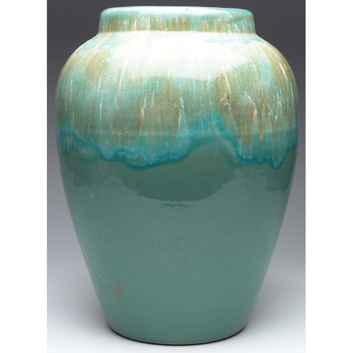 Appraisal: Robinson Ransbottom floor vase bulbous shape covered in a green