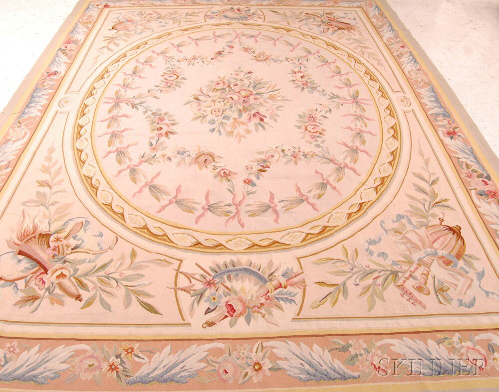 Appraisal: European Flatweave Carpet Aubusson mid- th century the central bouquet