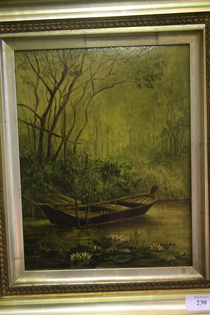 Appraisal: E E OffordRowing boat in the wood signed and dated