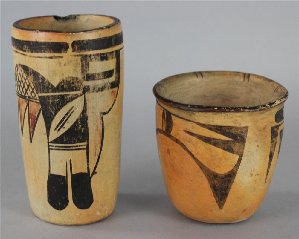 Appraisal: TWO NATIVE AMERICAN VESSELS WITH BLACK LINEAR DESIGNS partial rust