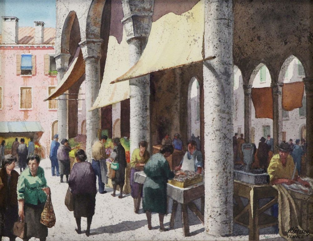 Appraisal: GASSER Henry Watercolor on Paper Canopy Arches Venice Signed lower