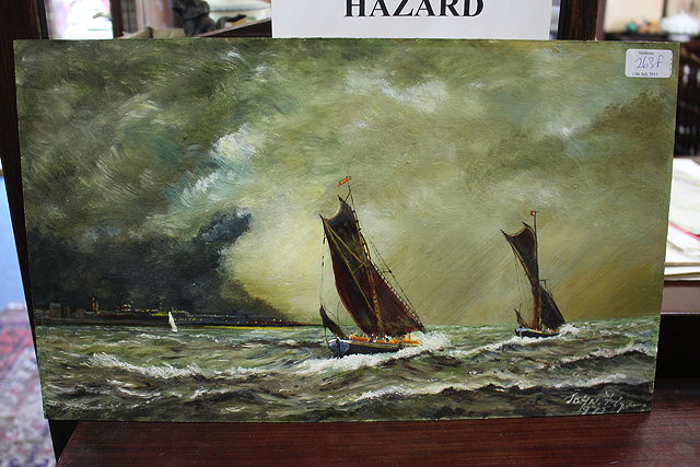 Appraisal: ANTHONY JOHN SAILING VESSELS IN AN ESTUARY OIL ON BOARD