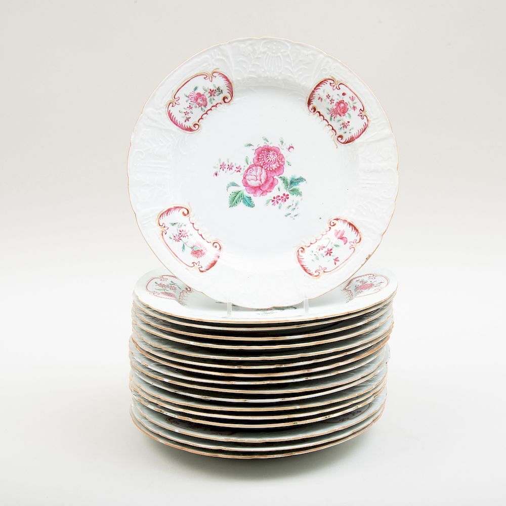 Appraisal: Set of Seventeen Chinese Export Famille Rose Porcelain Plates Set