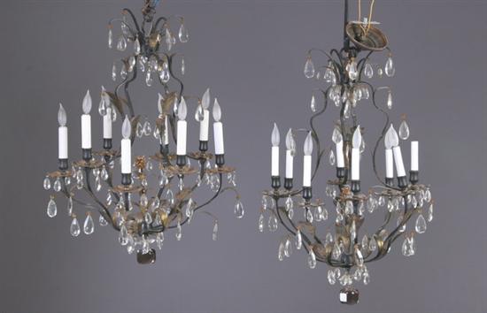 Appraisal: PAIR ART DECO EIGHT-LIGHT CHANDELIERS early th century in Louis