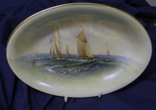 Appraisal: Royal Worcester oval dish hand painted with sailing ships signed