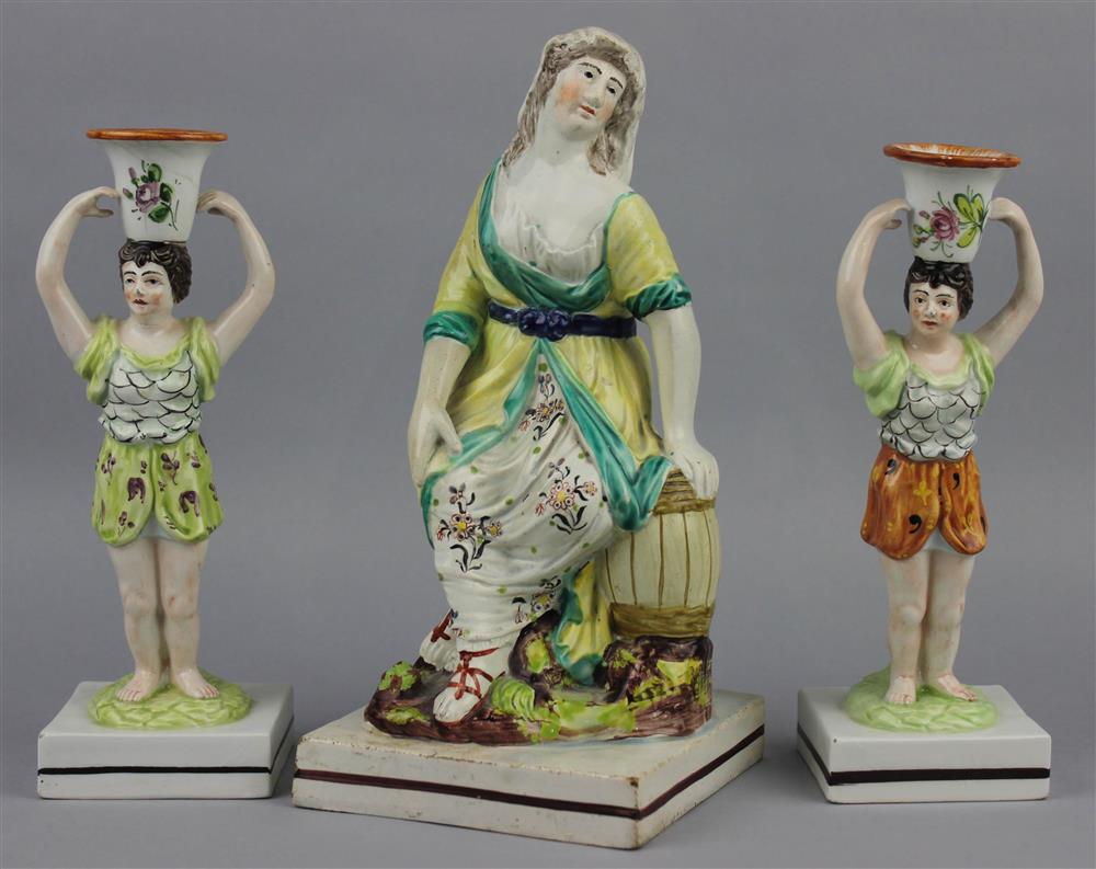 Appraisal: A STAFFORDSHIRE PEARLWARE FIGURE OF THE WIDOW OF ZAREPHATH circa