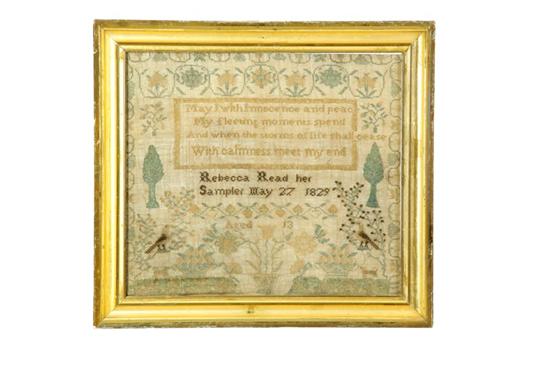 Appraisal: SAMPLER Rebecca Read American silk on linen Thirteen-year old Rebecca