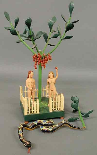 Appraisal: Adam and Eve folk art carving signed G G Hosfeld