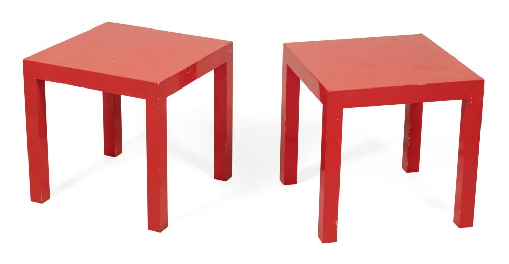 Appraisal: PAIR OF INTREX RED LACQUER SIDE TABLES TH CENTURY HEIGHTS