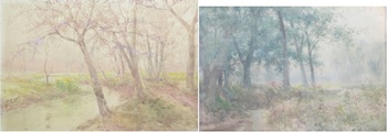 Appraisal: Yamada Baske Japanese - Two watercolor scenes on paper mounted