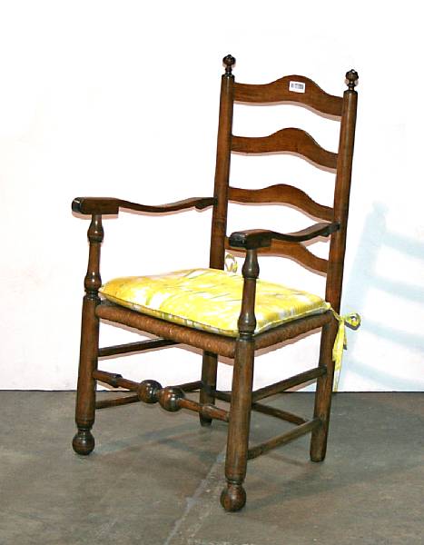 Appraisal: A Delaware Valley maple ladderback armchair circa height in width