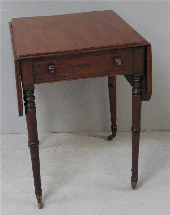 Appraisal: th century mahogany Pembroke table with one drawer on turned