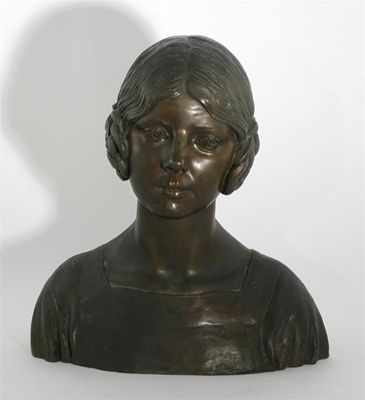 Appraisal: A patinated bronze bust of a young lady cast from