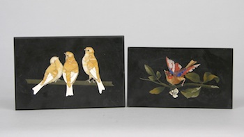 Appraisal: Two Pietra Dura Bird Plaques Fashioned with multicolor stones on