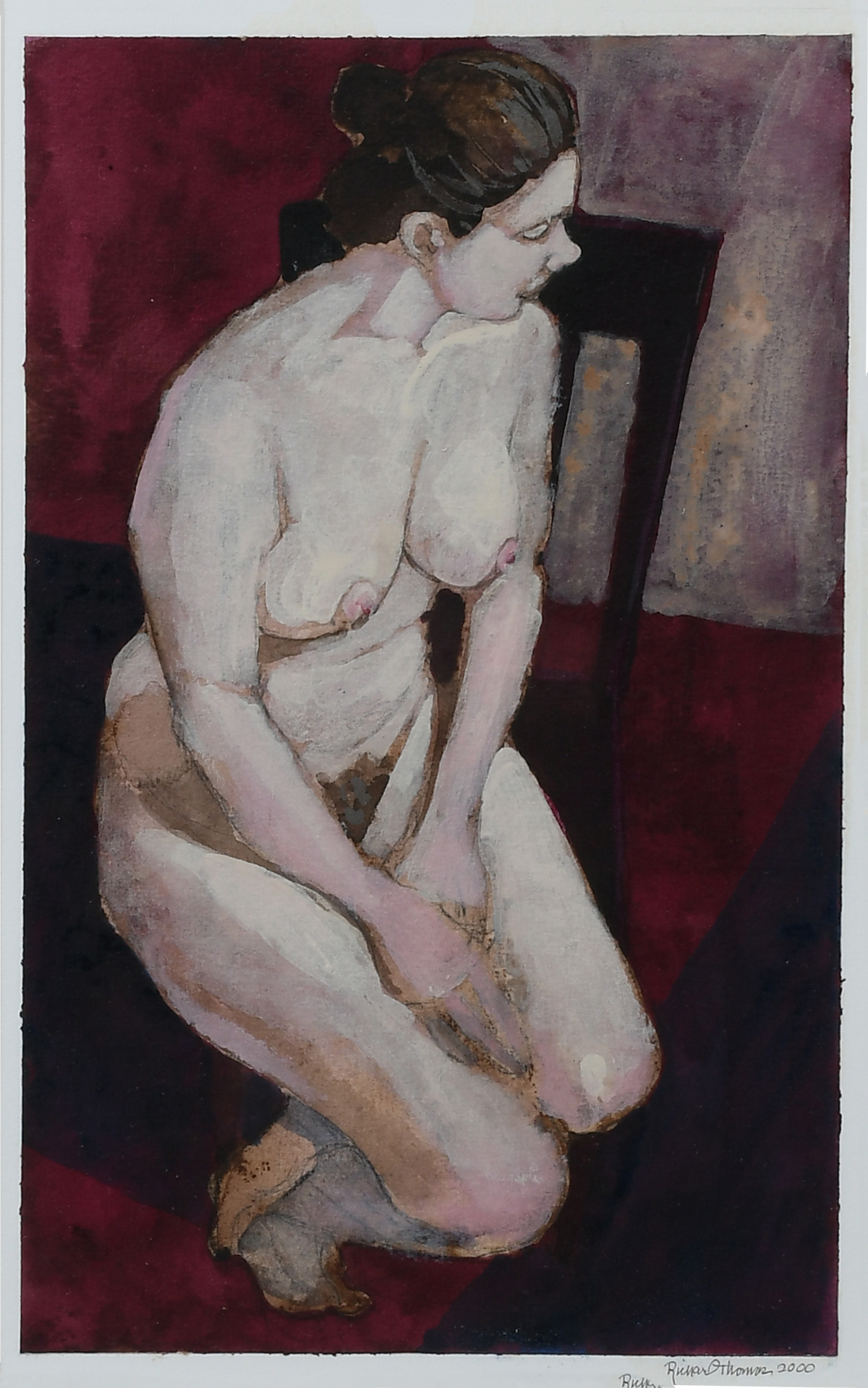 Appraisal: THOMAS Richard American - Seated Female Nude Gouache '' x