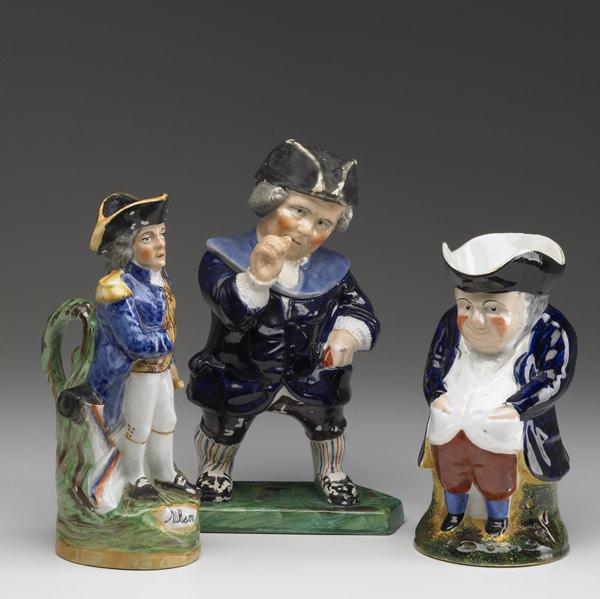 Appraisal: ENGLISH FIGURAL TOBYS Three includes Lord Nelson and two others