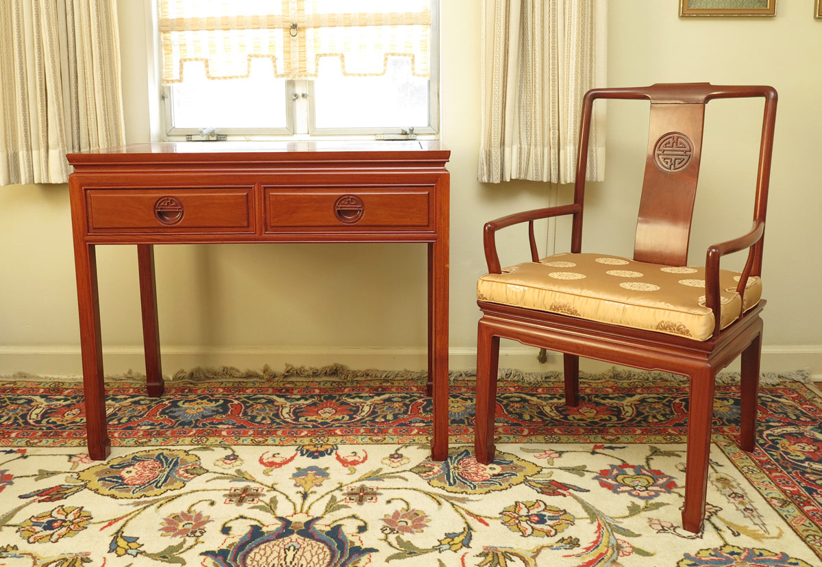 Appraisal: ORIENTAL DESK AND CHAIR pieces to include drawer desk with