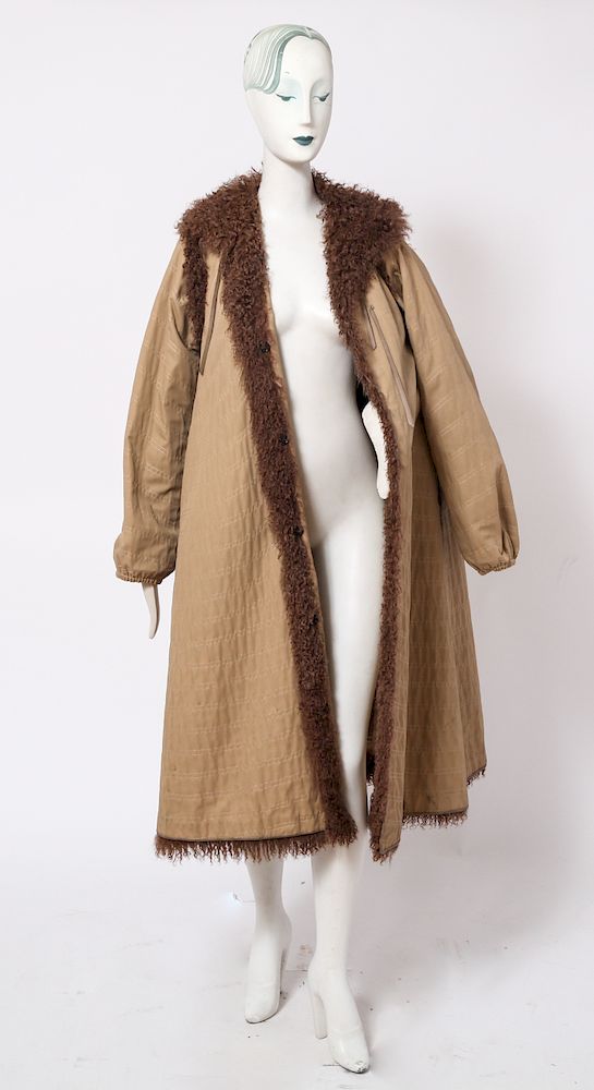 Appraisal: Fendi Tan Canvas Brown Fur Jacket Fendi canvas jacket with