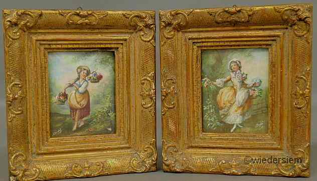 Appraisal: Two French miniature portraits on ivory of young women each