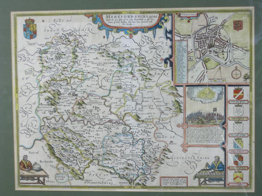 Appraisal: JOHN SPEED An engraved map of Herefordshire coloured Pl x