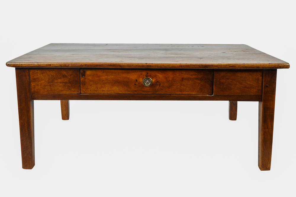 Appraisal: RUSTIC FRUITWOOD COFFEE TABLEwith a single drawer inches wide inches