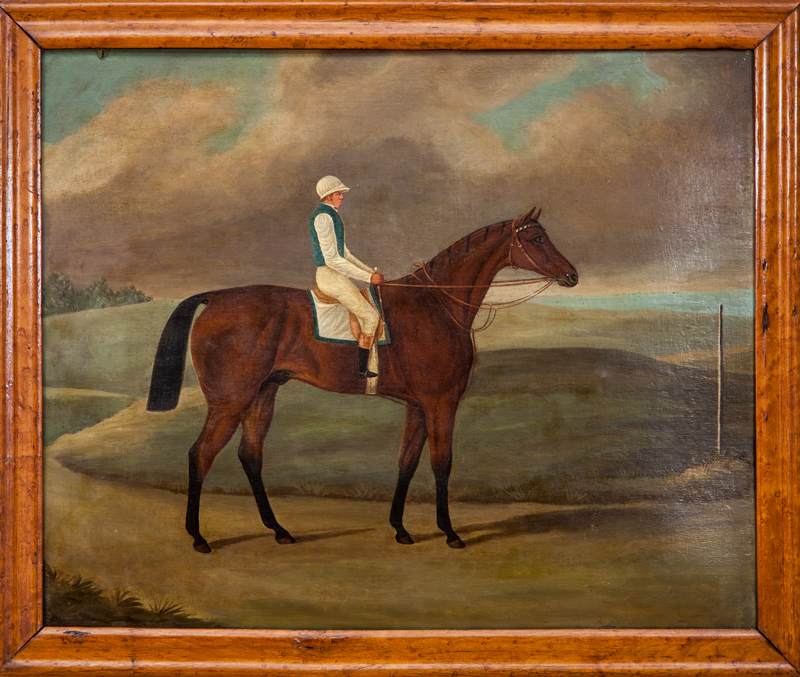 Appraisal: ENGLISH SCHOOL HORSE AND RIDER Oil on board unsigned with