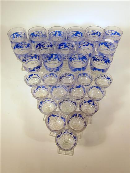 Appraisal: Thirty- one piece Continental etched and blue colored glass stemware