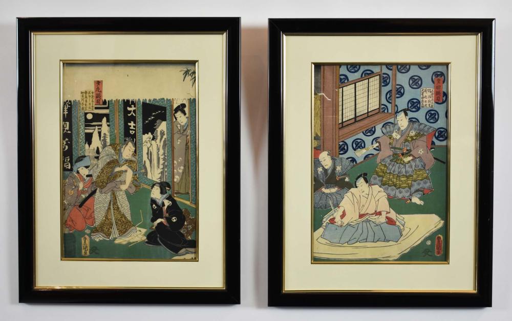 Appraisal: TWO JAPANESE UKIYO-E WOODBLOCK PRINTSEach depicting Kabuki Scenes with Actors