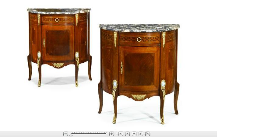 Appraisal: Pair of Louis XVI style jasperware mounted demilune side cabinets