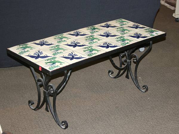 Appraisal: A tile inset iron low table height in width in