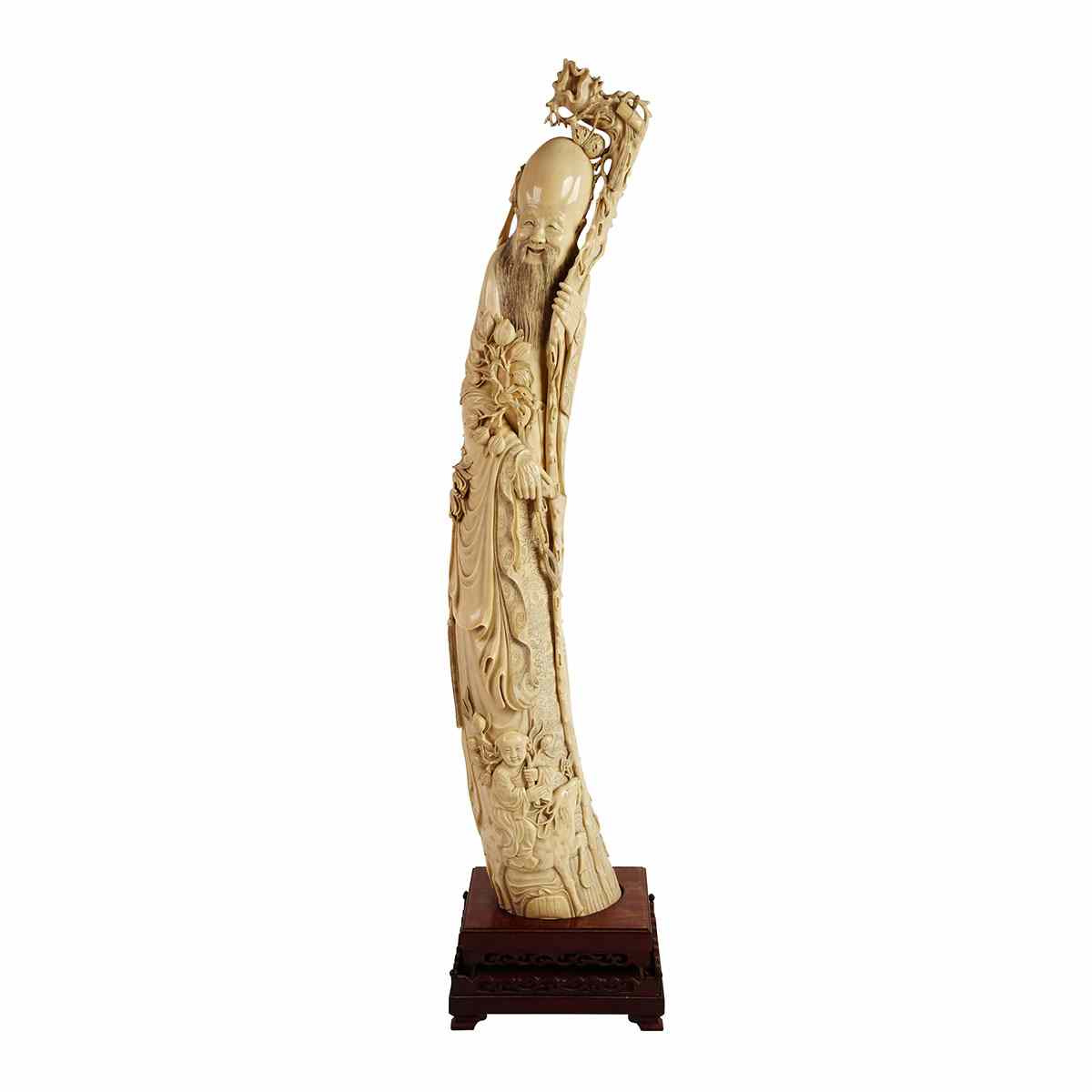 Appraisal: Massive Ivory Carved Immortal Of tusk-form rendered to depict an