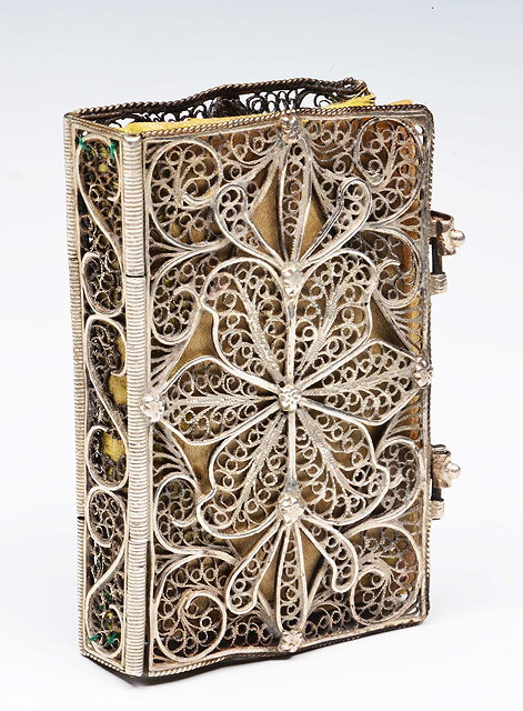 Appraisal: Silver probably Portuguese or Portuguese Colonial filigree miniature book cover