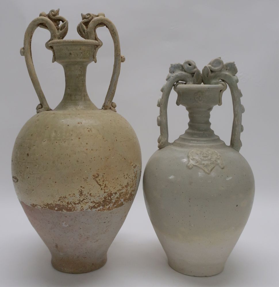 Appraisal: Two Tang Dragon Handle Vases Two fine examples of the