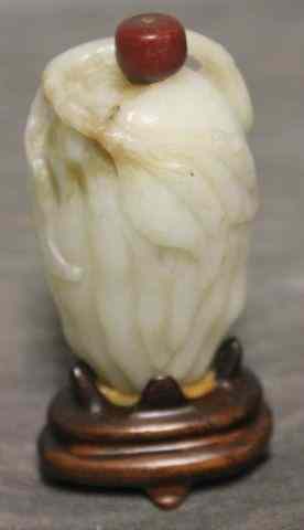 Appraisal: th Century White Jade Snuff Bottle on Stand From a